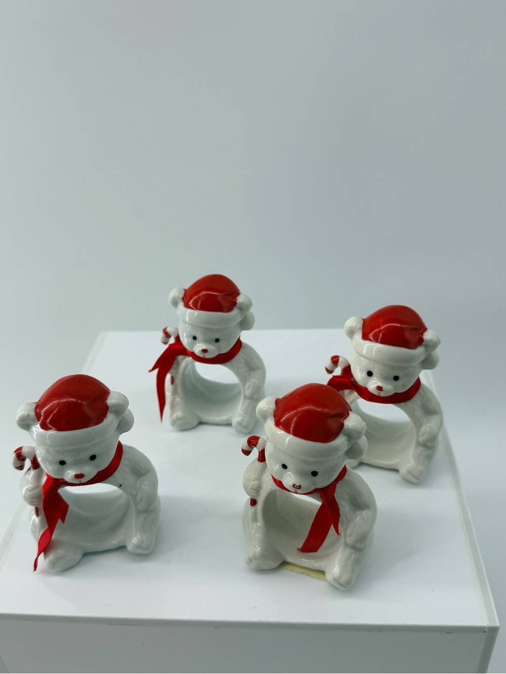 Holiday Bear Napkin Rings in Red and White - Set of 4